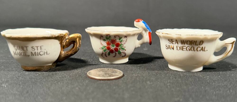 Vintage Miniature Souvenir Cups Set of 3 Mid Century Travel Collectibles
